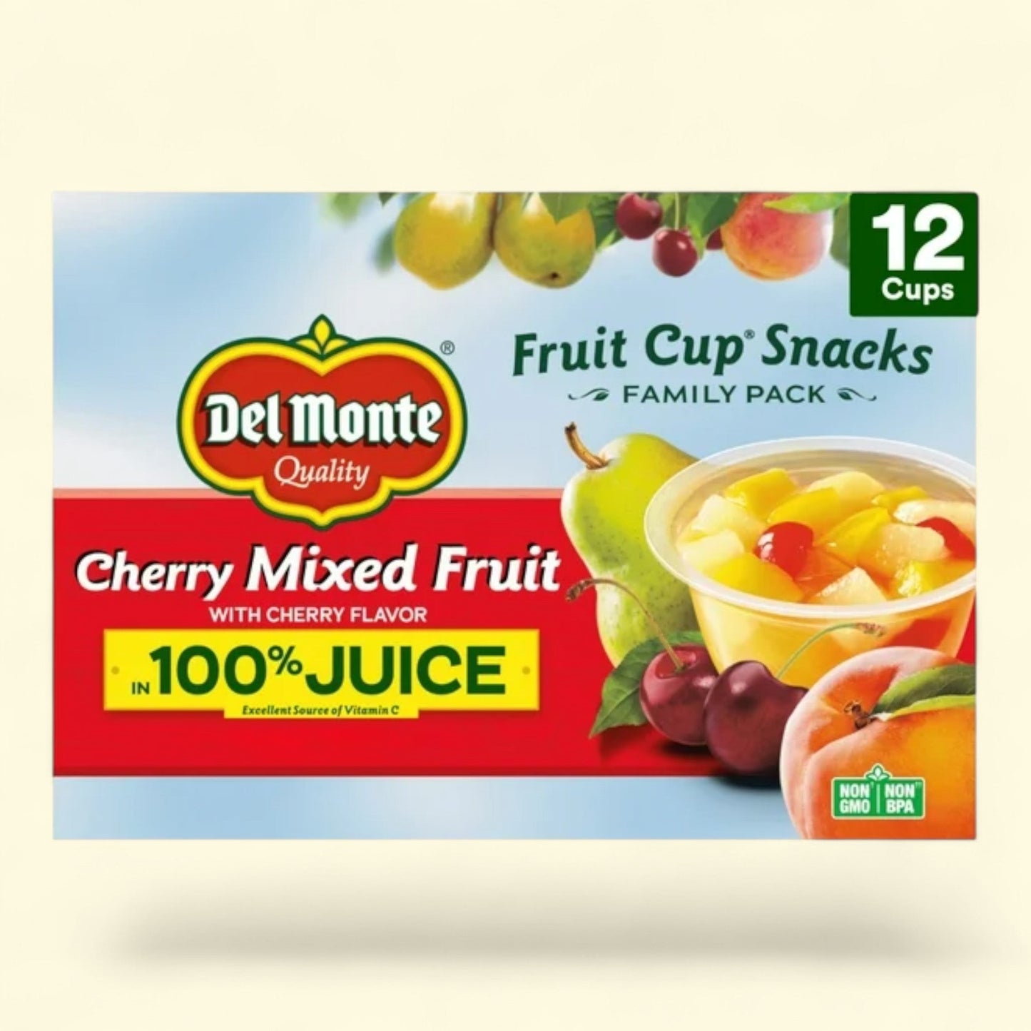 Del Monte Mixed Fruit in 100% Juice Fruit Cup Snacks, 4 oz (Pack of 12)