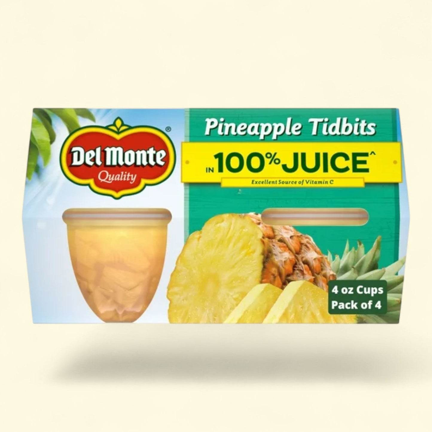 Del Monte Pineapple Tidbits, 4 oz Cup (Pack of 4)
