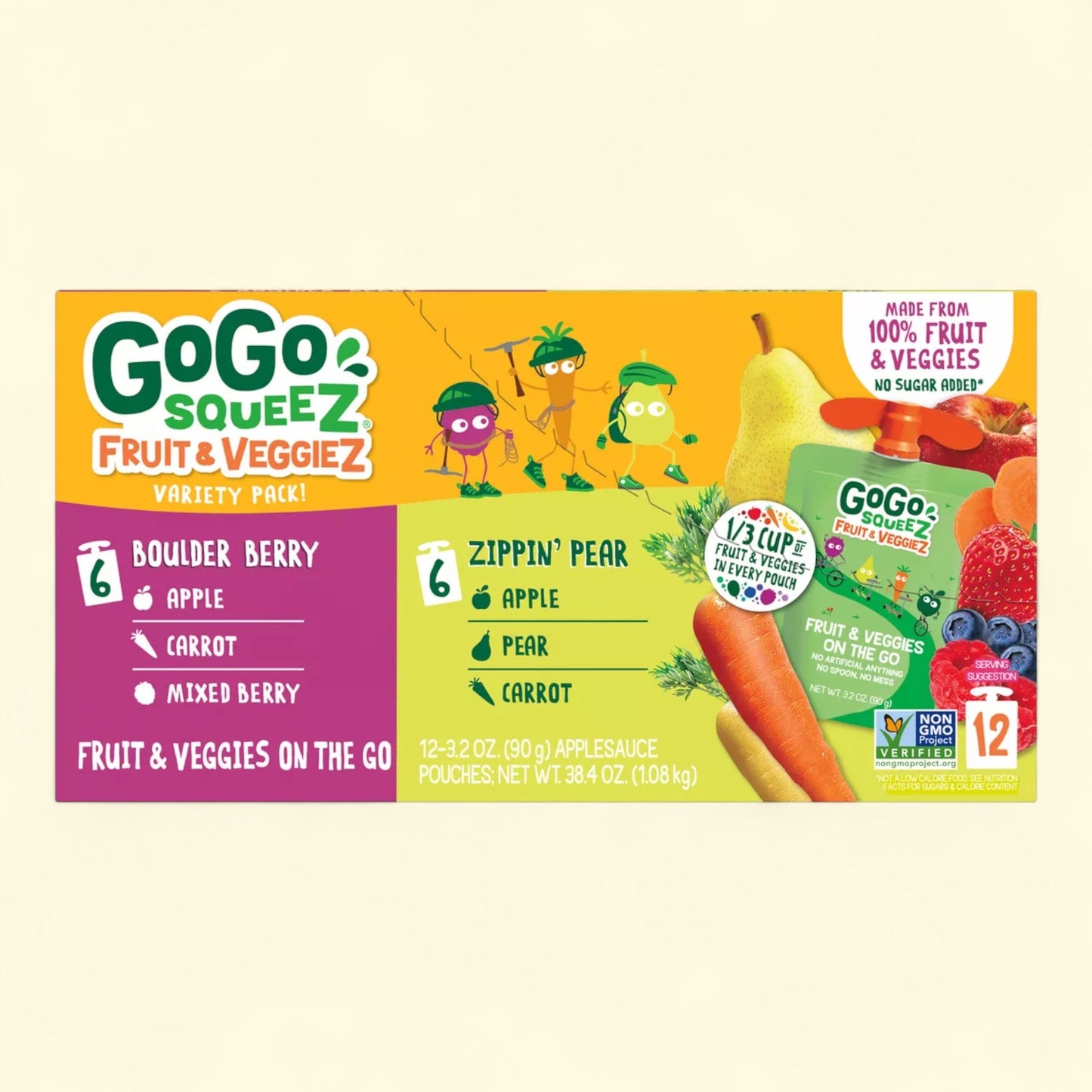 GoGo squeeZ Fruit & veggieZ, Boulder Berry and Zippin' Pear - 3.2oz/12ct