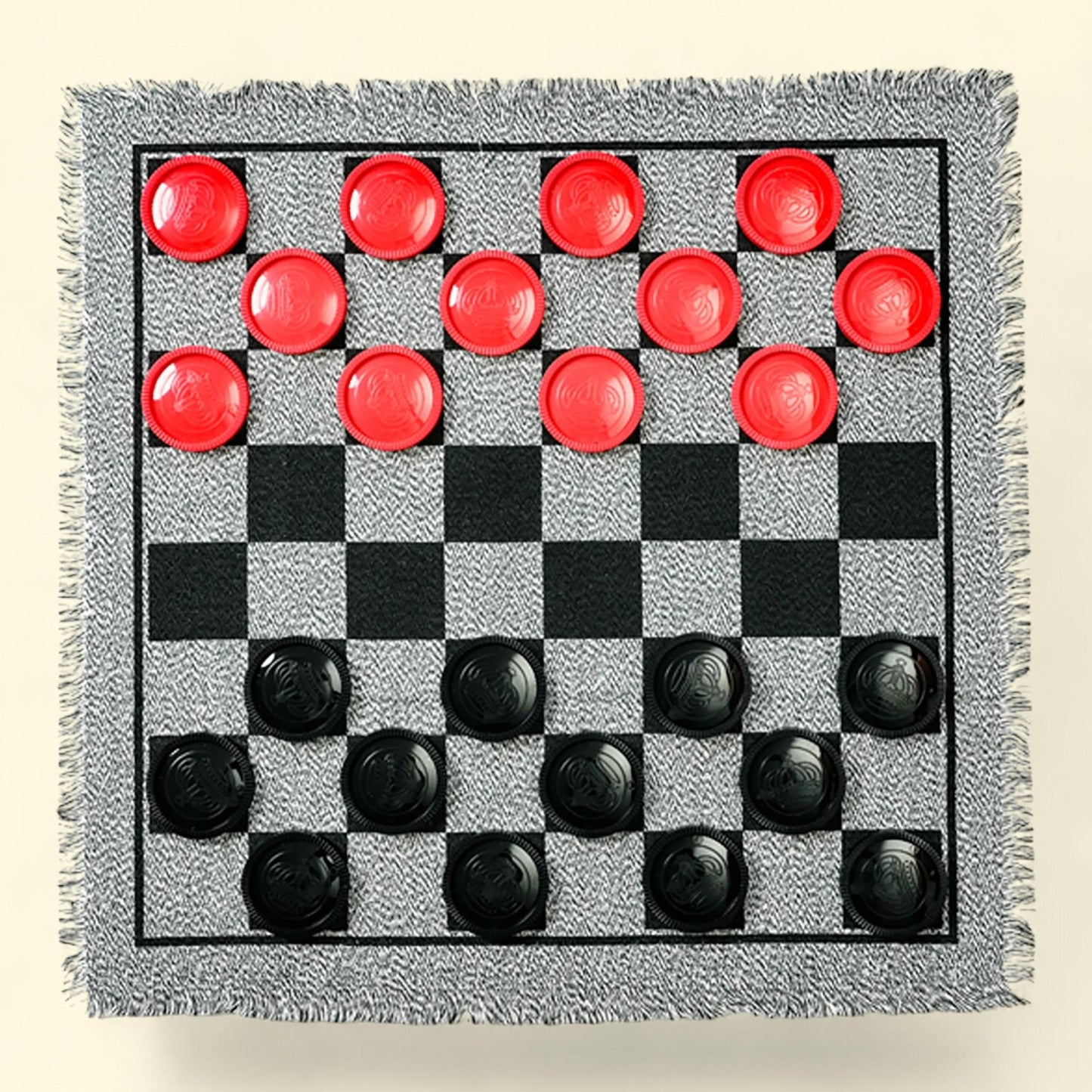 Trimate 3-In-1 Giant Checkers & Tic Tac Toe, Jumbo 25.6" Square Rug, Age 4+