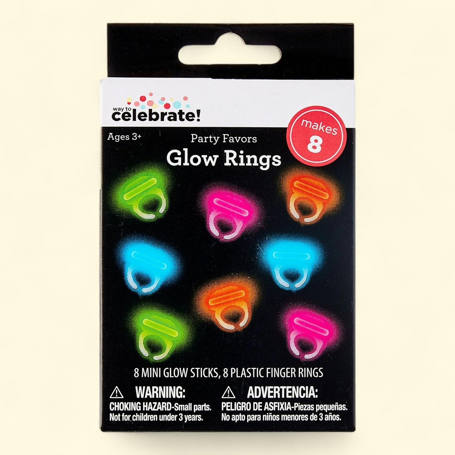 Way To Celebrate Glow Ring Party Favors, 8 Pieces