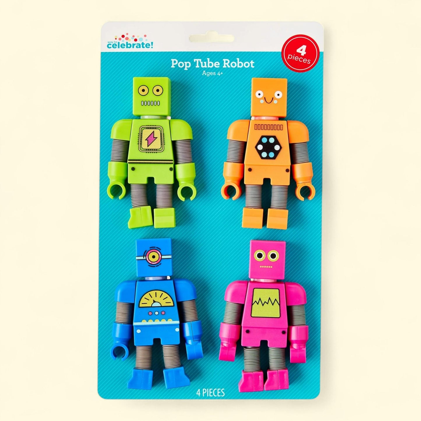 Way To Celebrate Pop Tube Robot Party Favors, 4 Count
