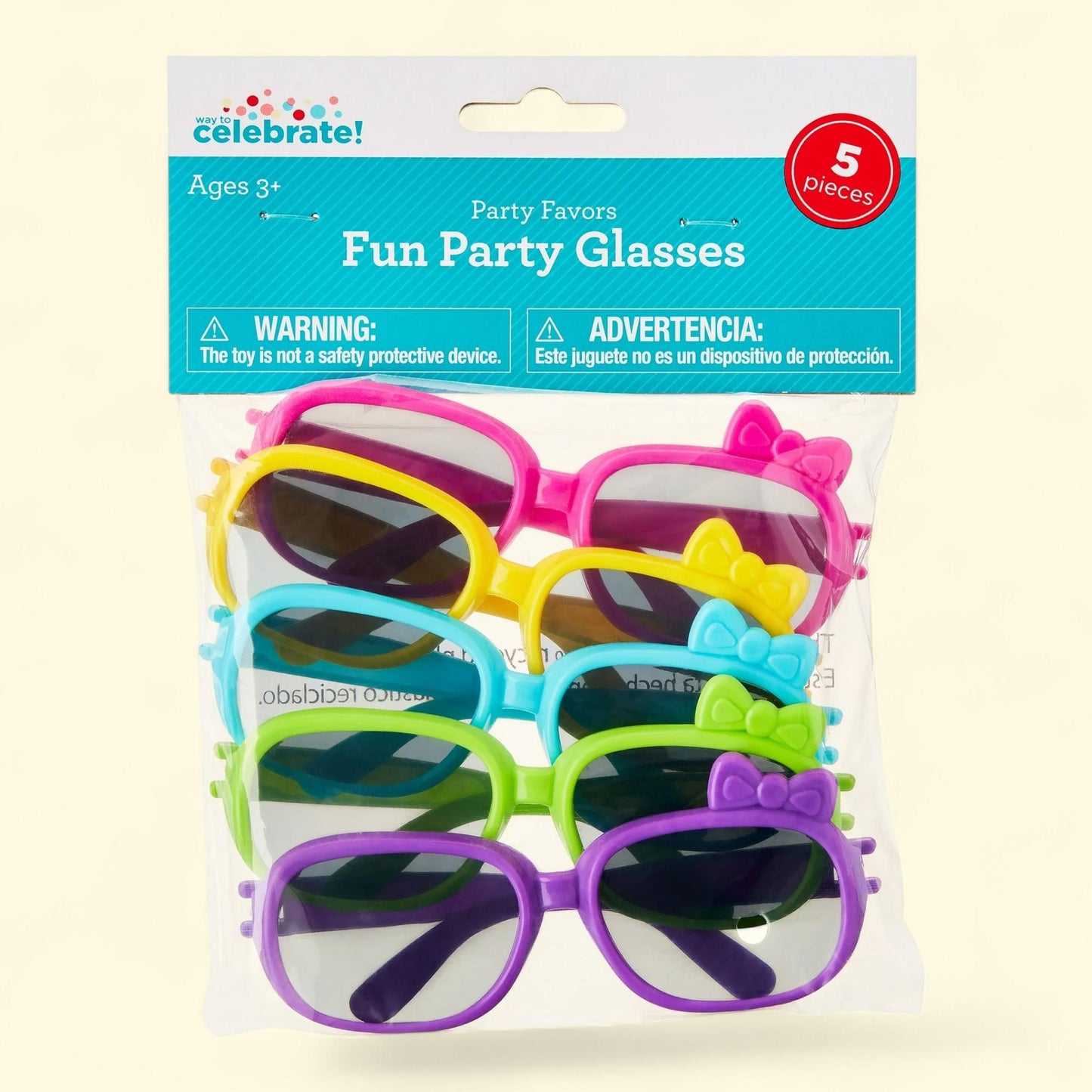 Way To Celebrate Fun Bow Party Glasses, 5 Count