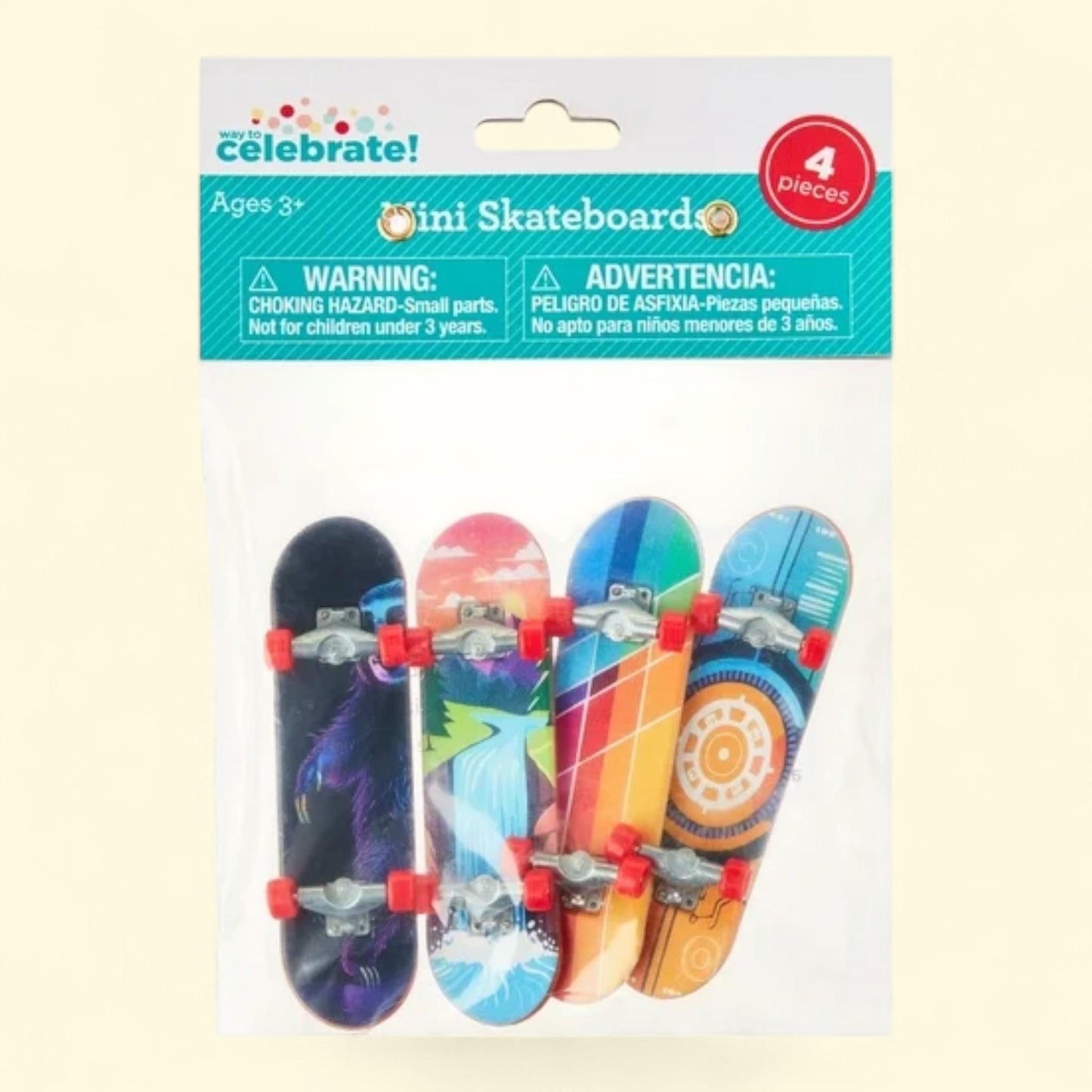 Way To Celebrate Mini Skateboard Party Favors, 4 Pieces
