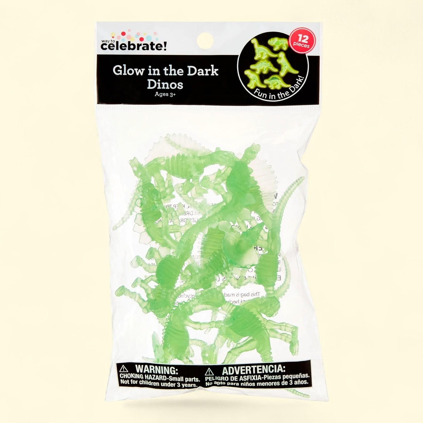 Way To Celebrate Glow-in-the-Dark Dinosaur Skeleton Party Favors, 12 Count