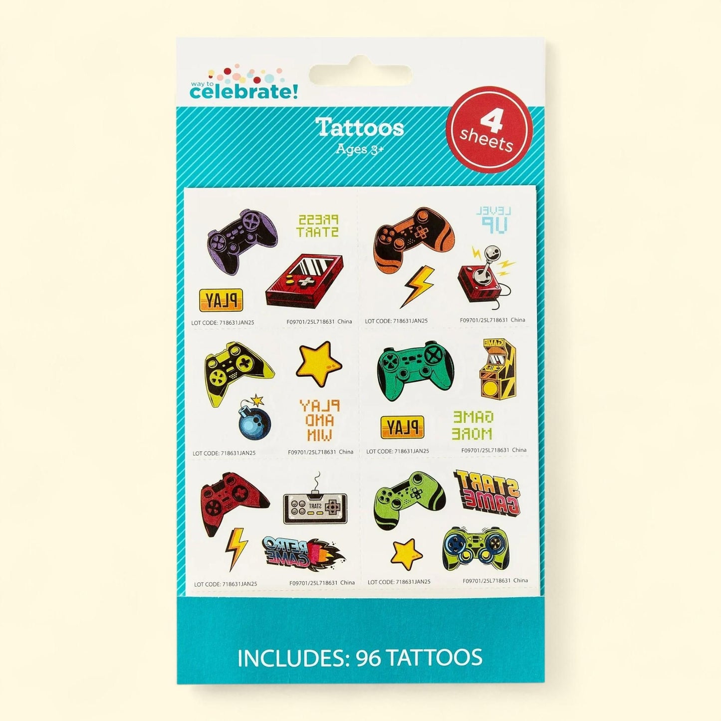 Way To Celebrate Game on Tattoo Party Favors, 96 Count