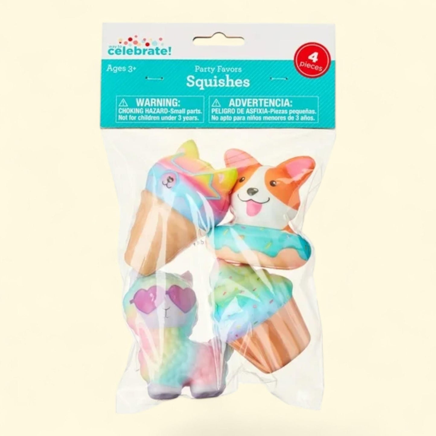 Way To Celebrate Squishies Party Favors, 4 Pieces