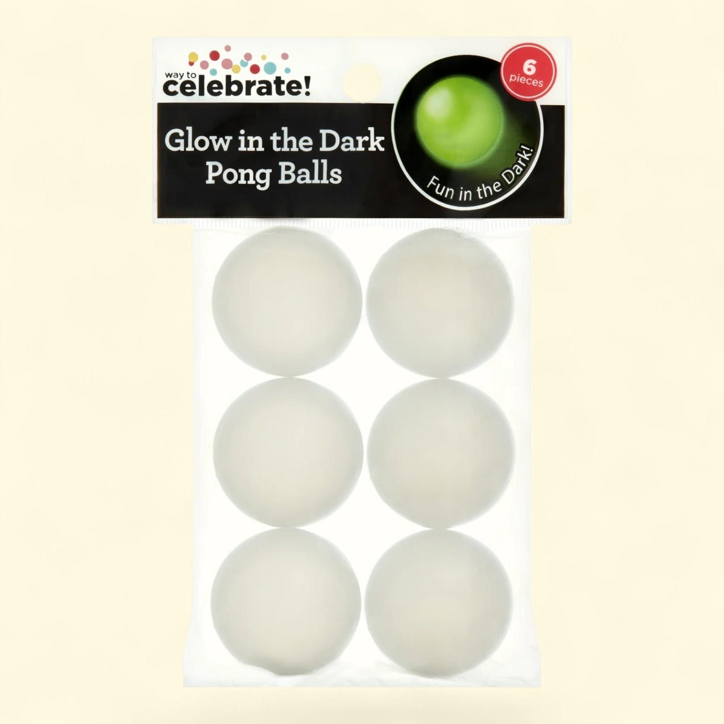Way To Celebrate White Glow-in-the-Dark Pong Ball Party Favors, 6 Count