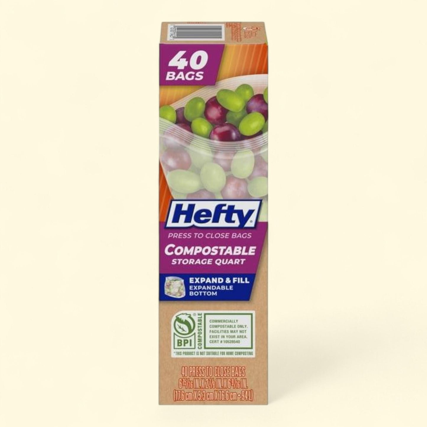 Hefty Press to Close Bags, Quart Size, 40 Count
