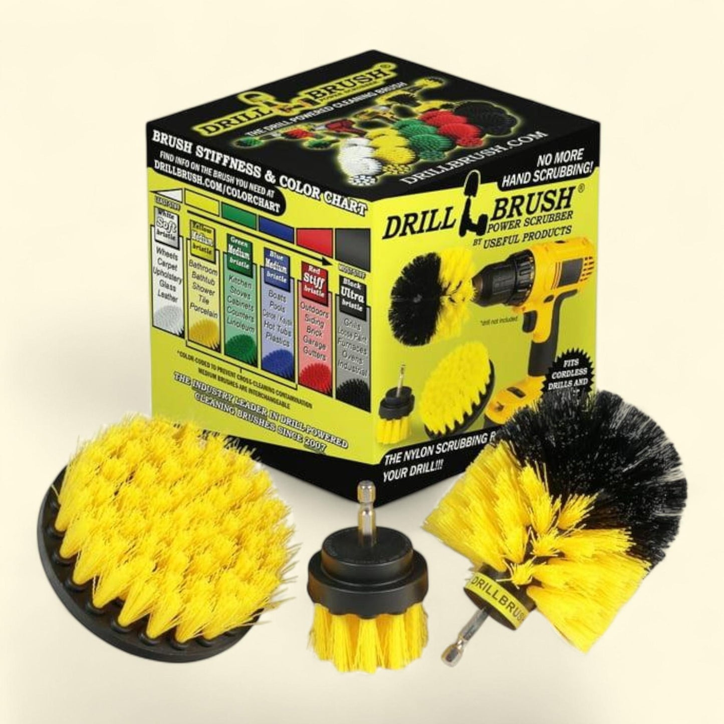 Drill Brush Power Scrubber, Yellow, Bathroom Accessories Cleaning Set, Drill Brush Set for Cleaning Tile and Grout, Shower Cleaning Supplies, Drillbrush Shower Cleaner, Household Cleaning Brushes