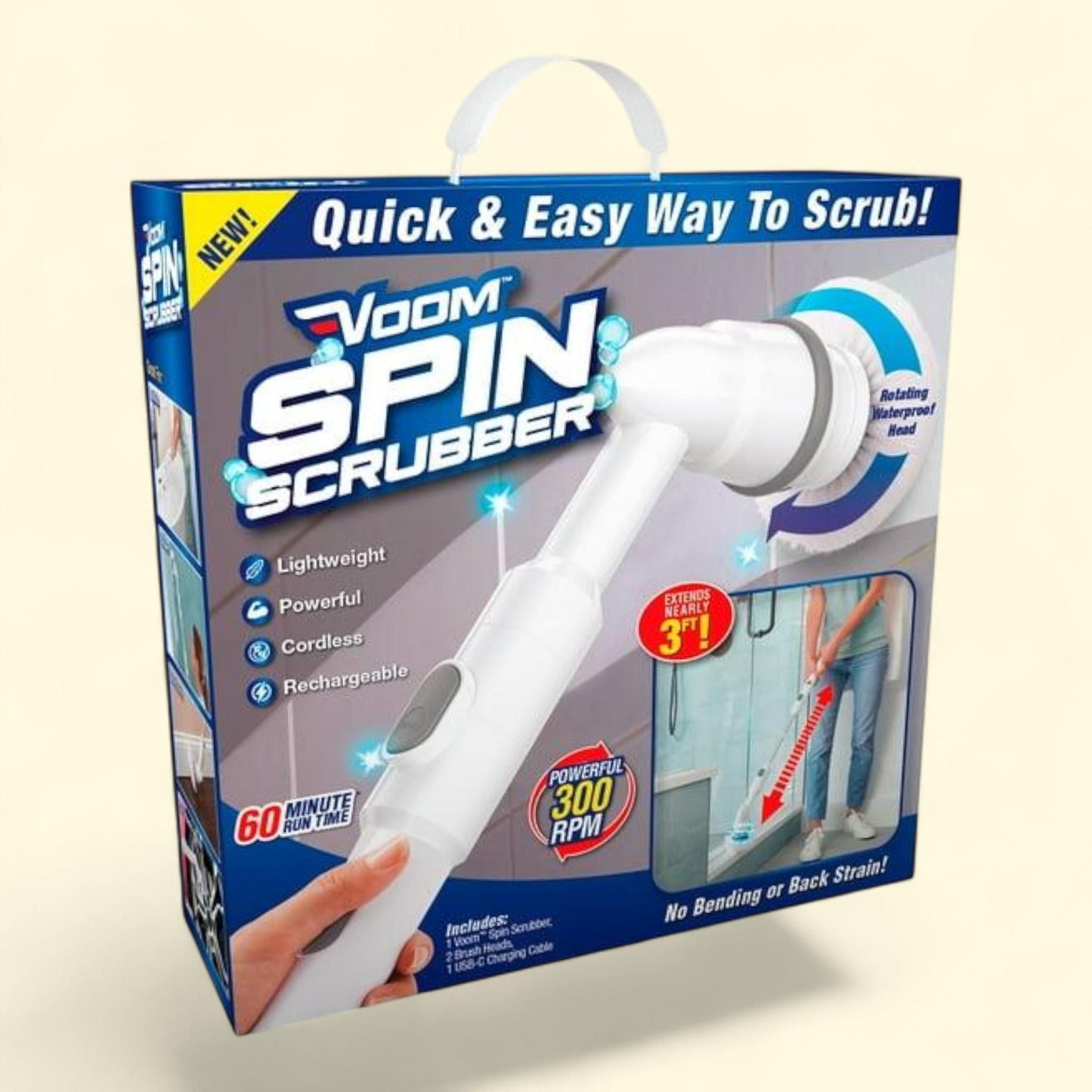 Voom Spin Scrubber, Cordless Scrubbing Brush, Powerful, Heavy-Duty & All-Purpose Brushes, Rechargeable