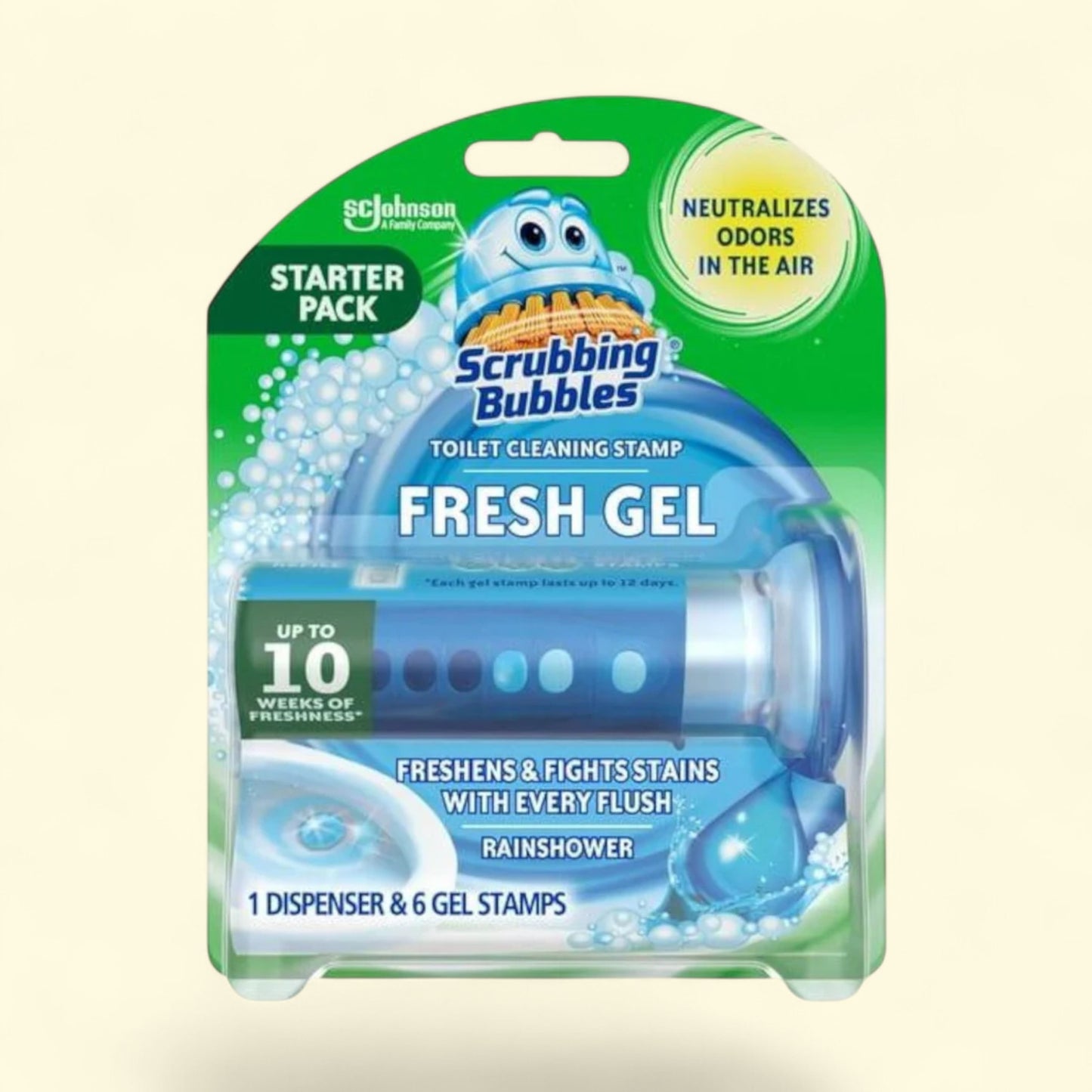 Scrubbing Bubbles Fresh Gel Toilet Bowl Cleaning Stamp, Rainshower, 6 Gel Stamps, 1.34 oz
