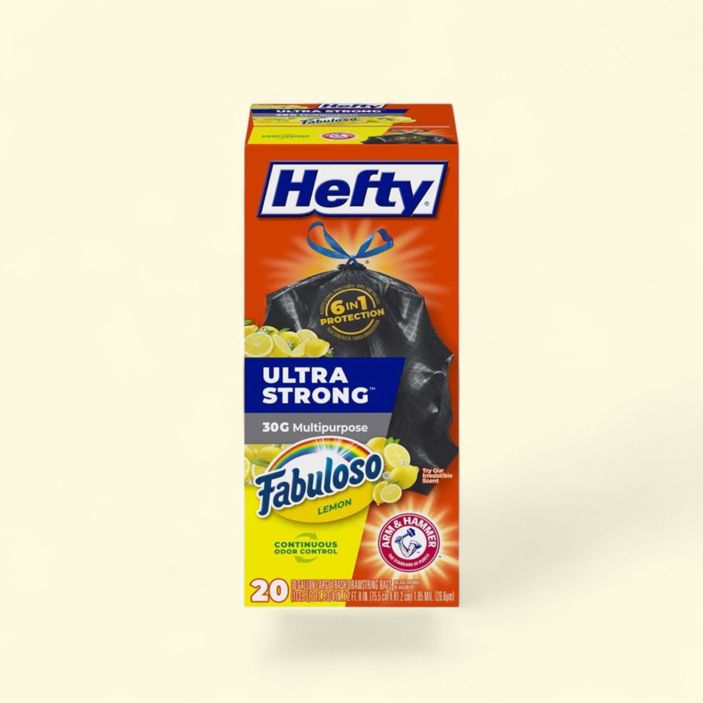 Sacs poubelle ultra-résistants Hefty, 114 litres, noirs, lot de 20 sacs au parfum citron Fabuloso