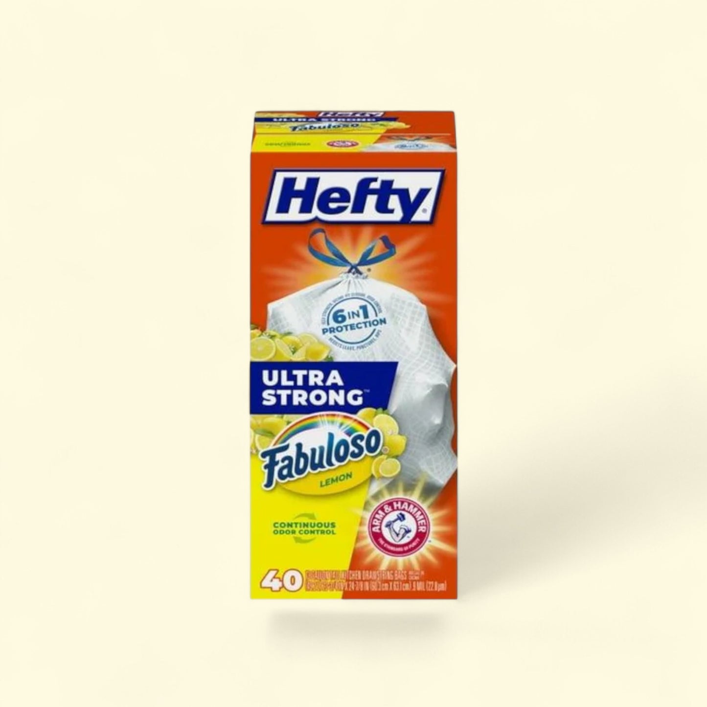Sacs poubelle ultra-résistants Hefty, 50 litres, parfum citron Fabuloso, lot de 40 sacs