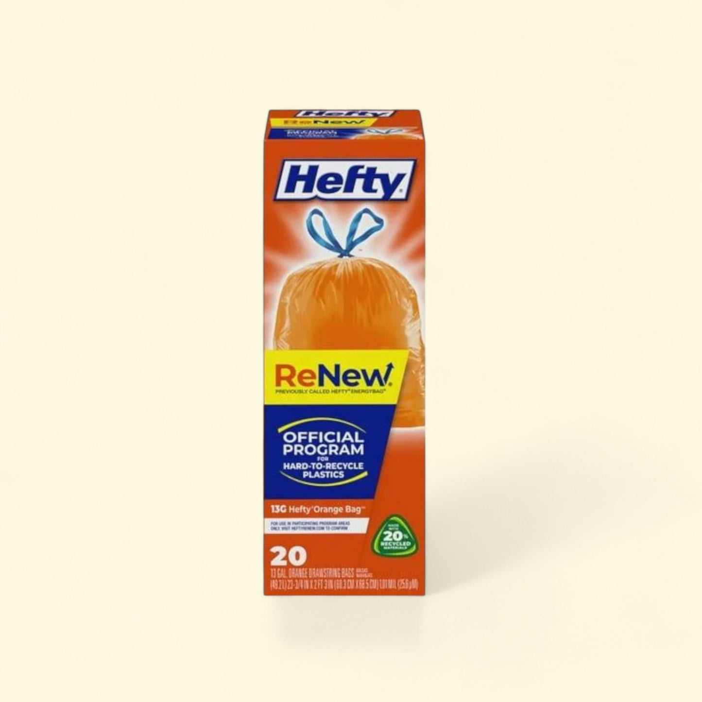 Hefty ReNew Orange Drawstring Bag, 20 Count