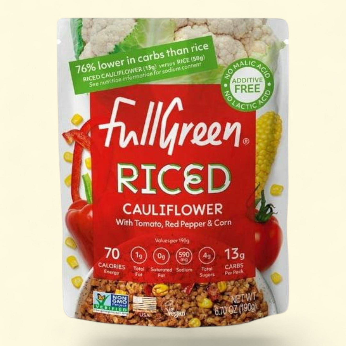 Fullgreen Riced Cauliflower with Tomatoes, Red Pepper & Corn, 1 pack