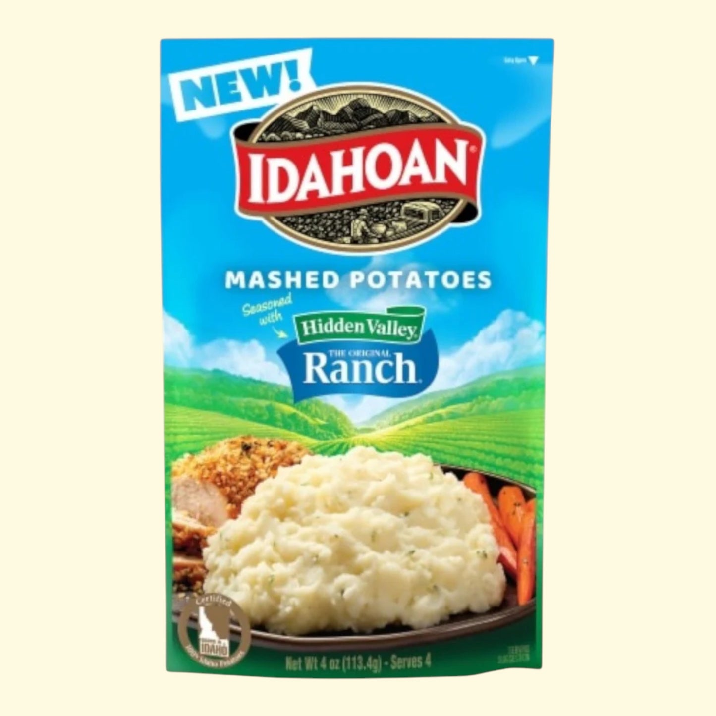 Idahoan Mashed Potatoes, Seasoned with Hidden Valley Original Ranch, 4.1 oz.