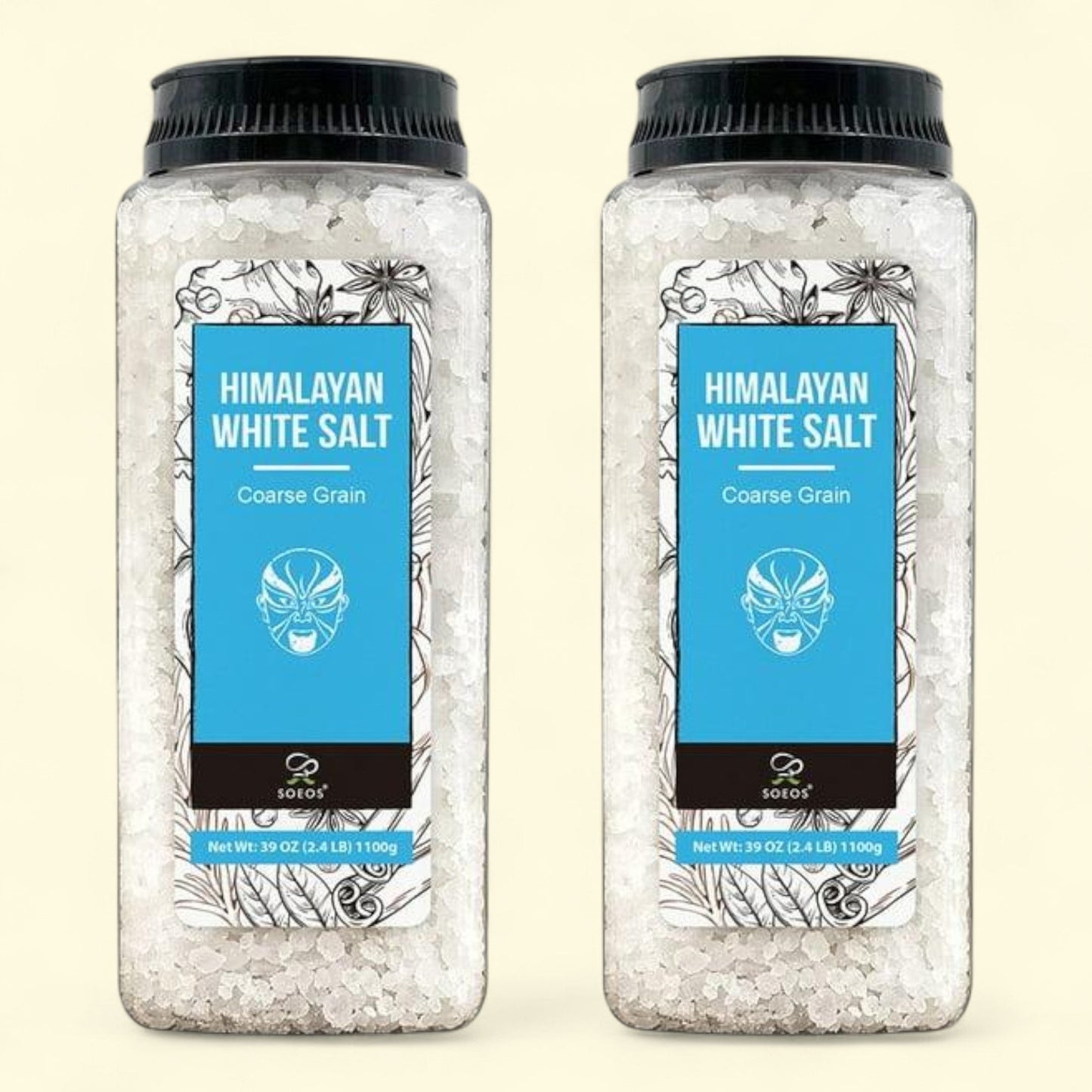 Soeos Himalayan White Salt, Coarse Grain, 39 oz x 2