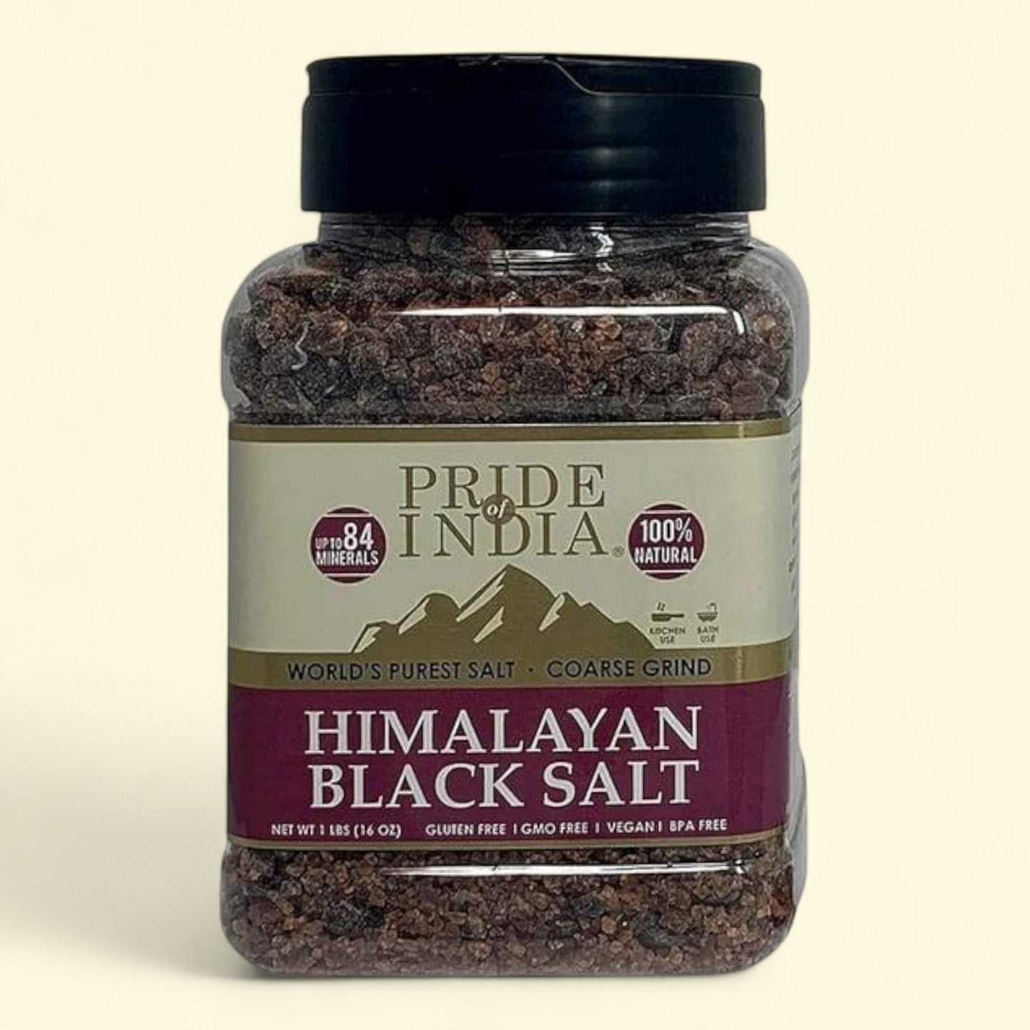 Pride of India Himalayan Black Salt, 1 lbs Jar