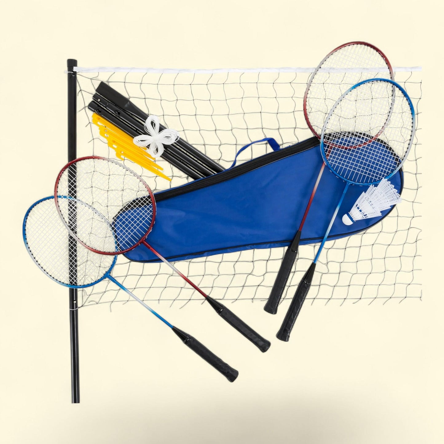 Backyard Games Badminton Set, Regulation-Size Net, 4 Rackets, 3 Birdies, Carry Bag