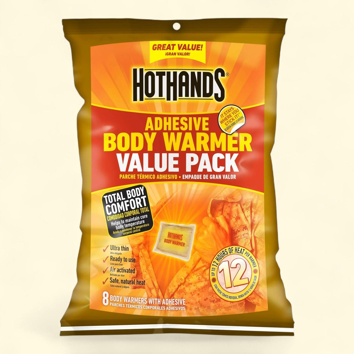 HotHands Stick-On Body Warmers, 8 Pack