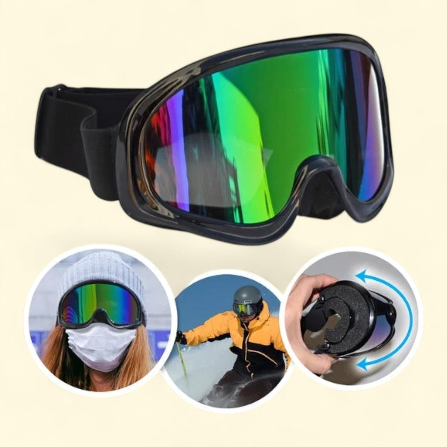 SUNNYOUTDOOR Ski Goggles UV400 Anti-fog Sunglasses, Black, One Size