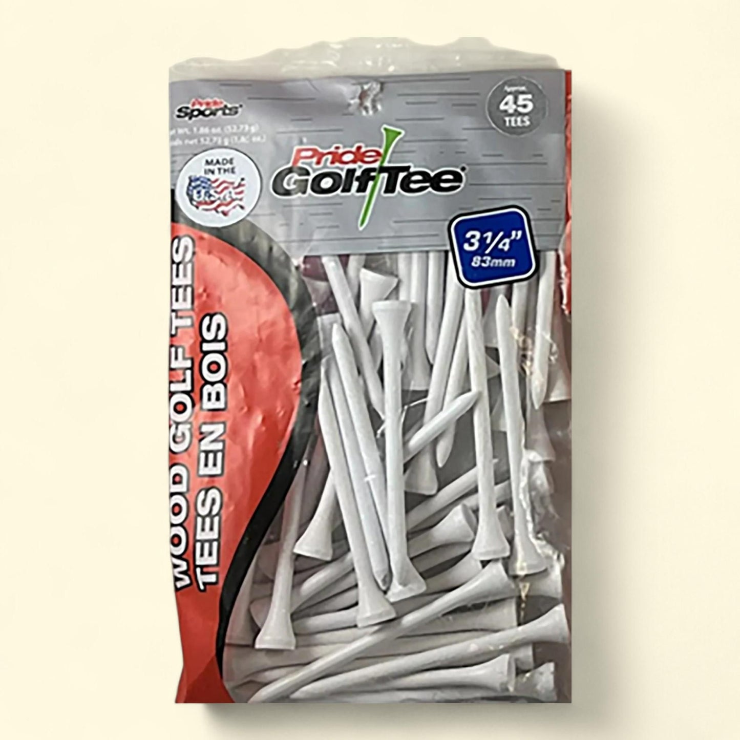 PrideSports White Wood Golf Tees, 3.25", 45 Count
