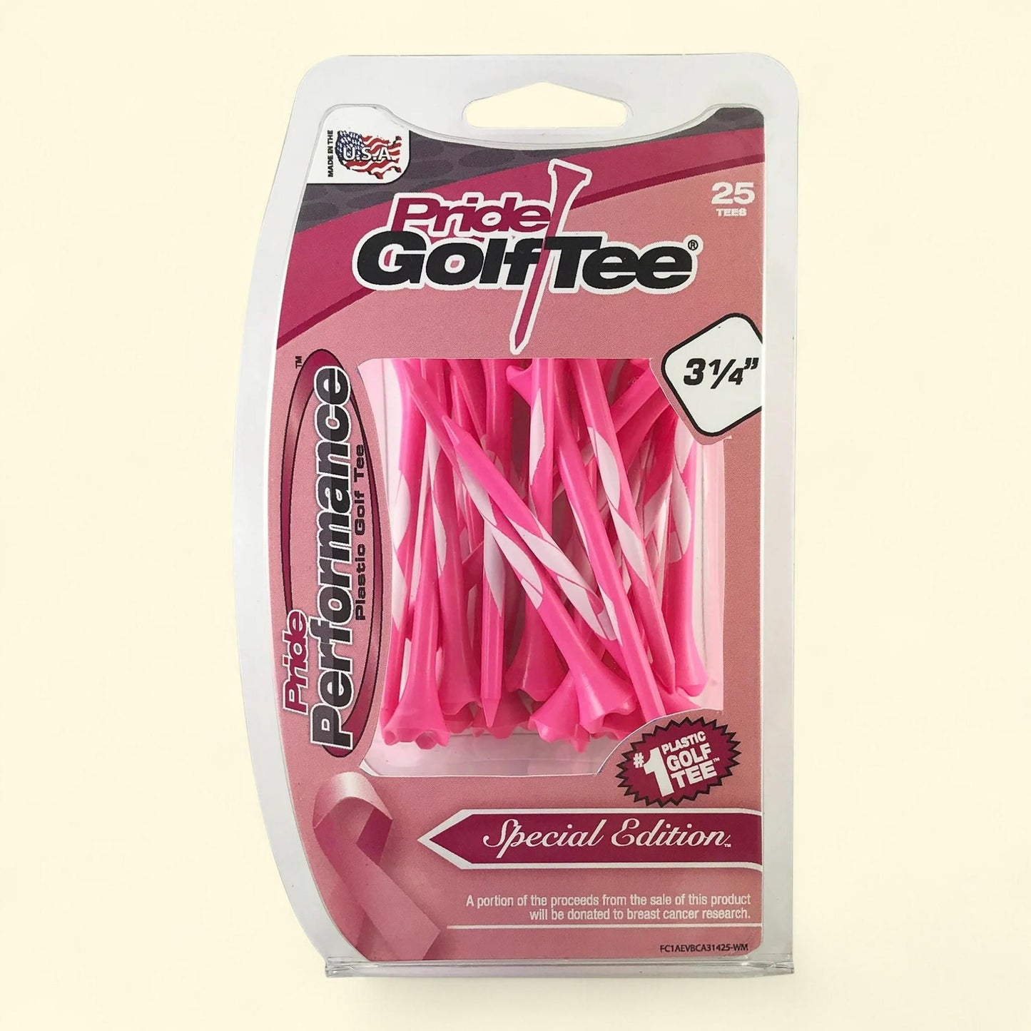 Pride Performance Plastic Golf Tees, 3.25", Pink, 25 Count