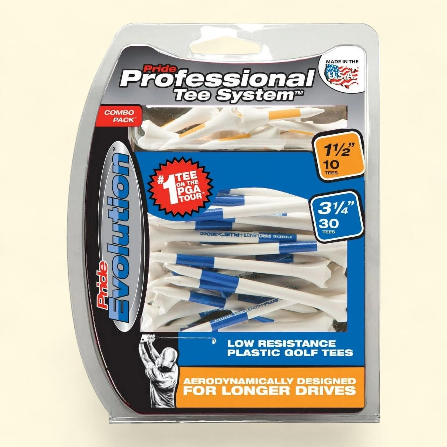Pride Professional Tee System, Performance Plastic Golf Tees Combo Pack, 30 Count 3.25 + 10 Count 1.5