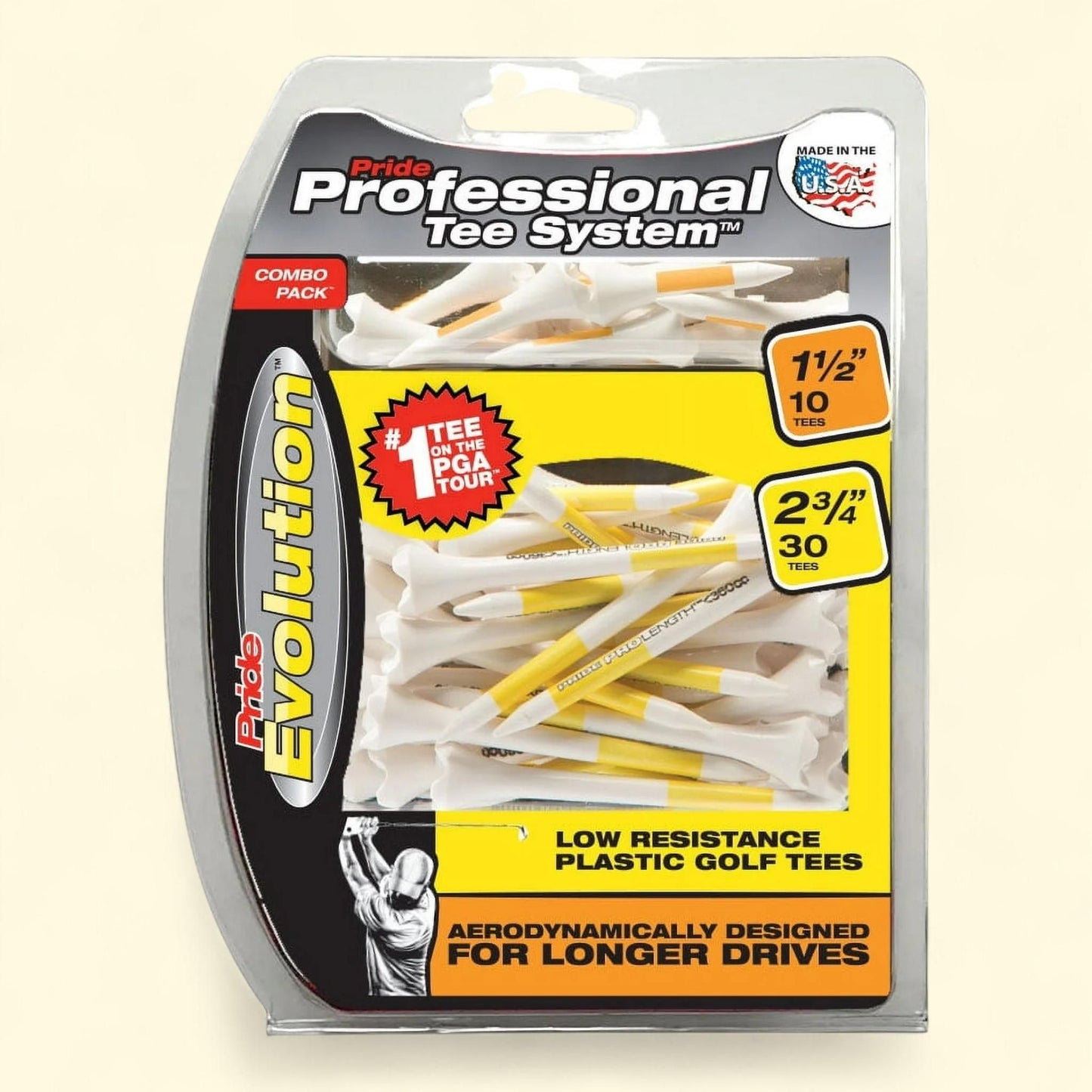 Pride Professional Tee System, Performance Plastic Golf Tees Combo Pack 30 Count (2-3/4") + 10 Count (1-1/2")