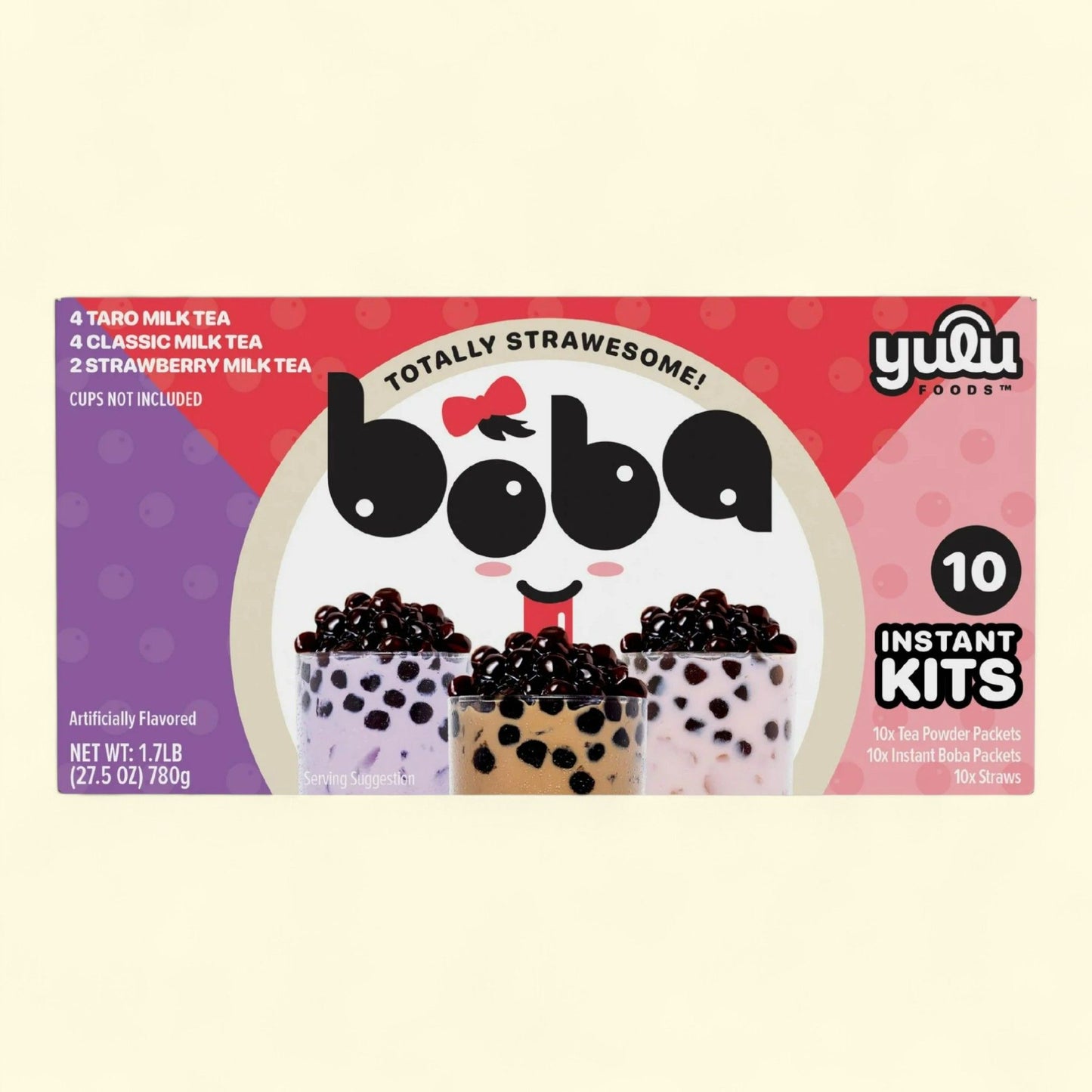 Yulu Instant Boba 10 Drink Variety Pack, Classic, Taro, and Strawberry, 27.5 OZ