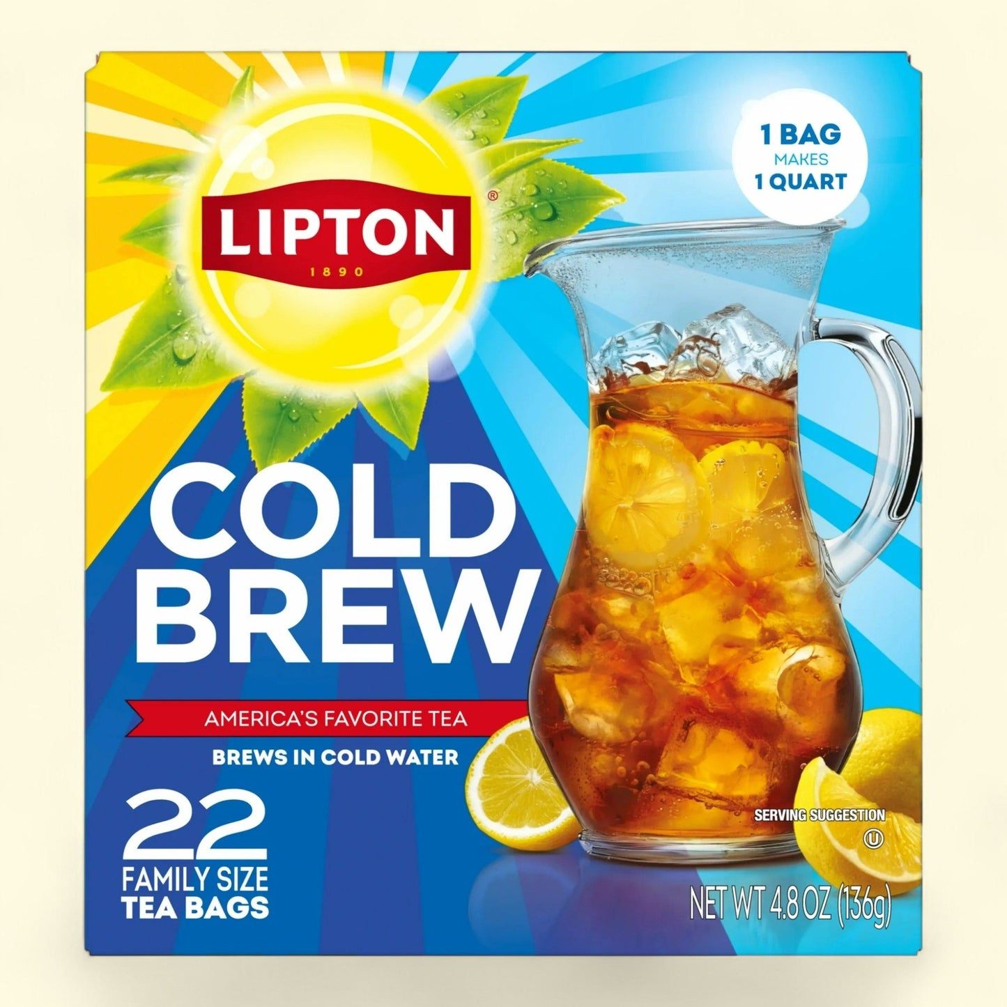 Lipton Cold Brew Black Tea Bags, Family Size, 22 Count