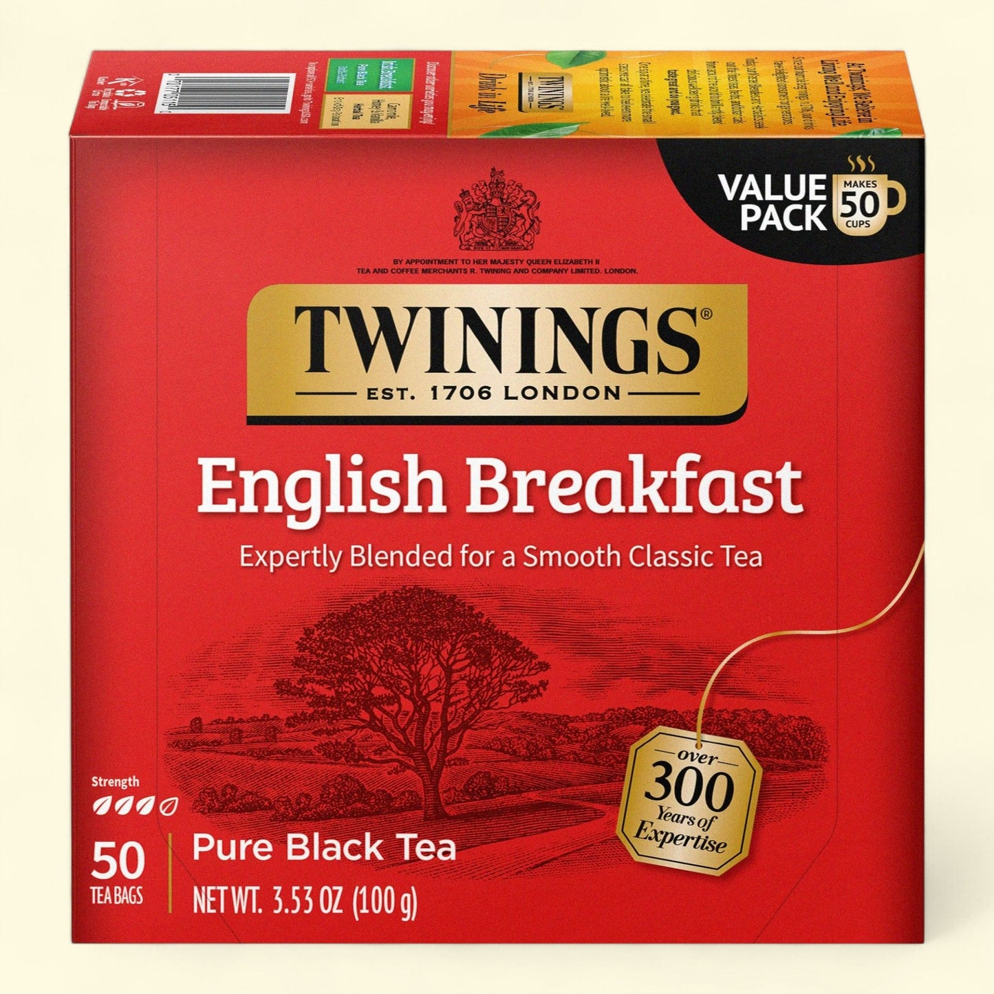 Sachets de thé noir Twinings English Breakfast, paquet de 50