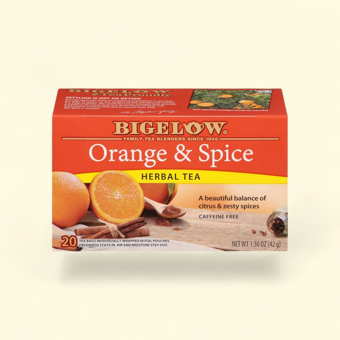 Bigelow Orange & Spice Herbal Tea Bags, Size — authentic US product shipped worldwide by Treatspree