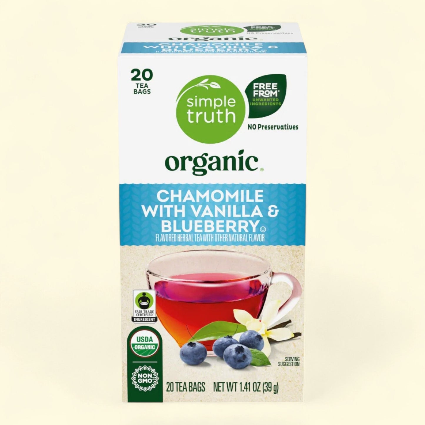 Simple Truth Organic Chamomile with Vanilla and Blueberry Herbal Te... — authentic US product shipped worldwide by Treatspree