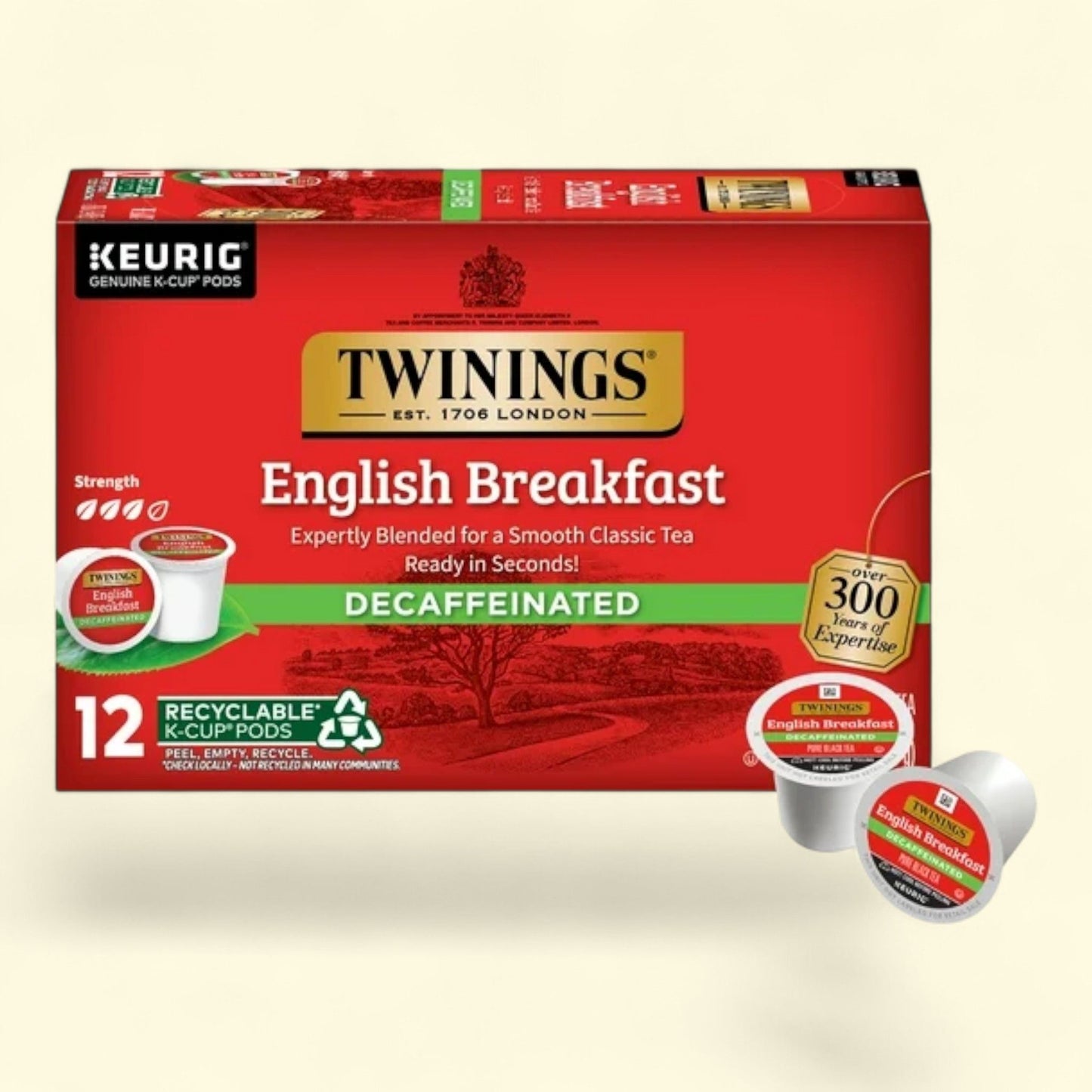 Twinings Of London : thé noir English Breakfast décaféiné en dosettes K-Cups, paquet de 12
