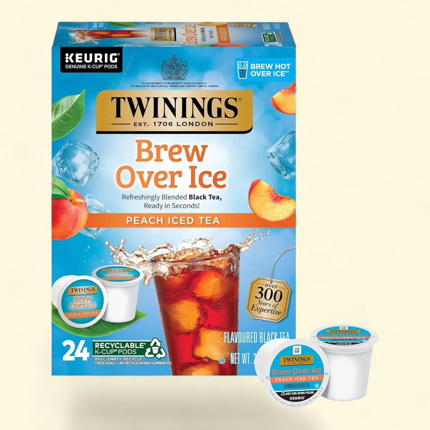 Capsules K-Cup Twinings « Brew Over Ice », thé noir à la pêche non sucré, paquet de 24