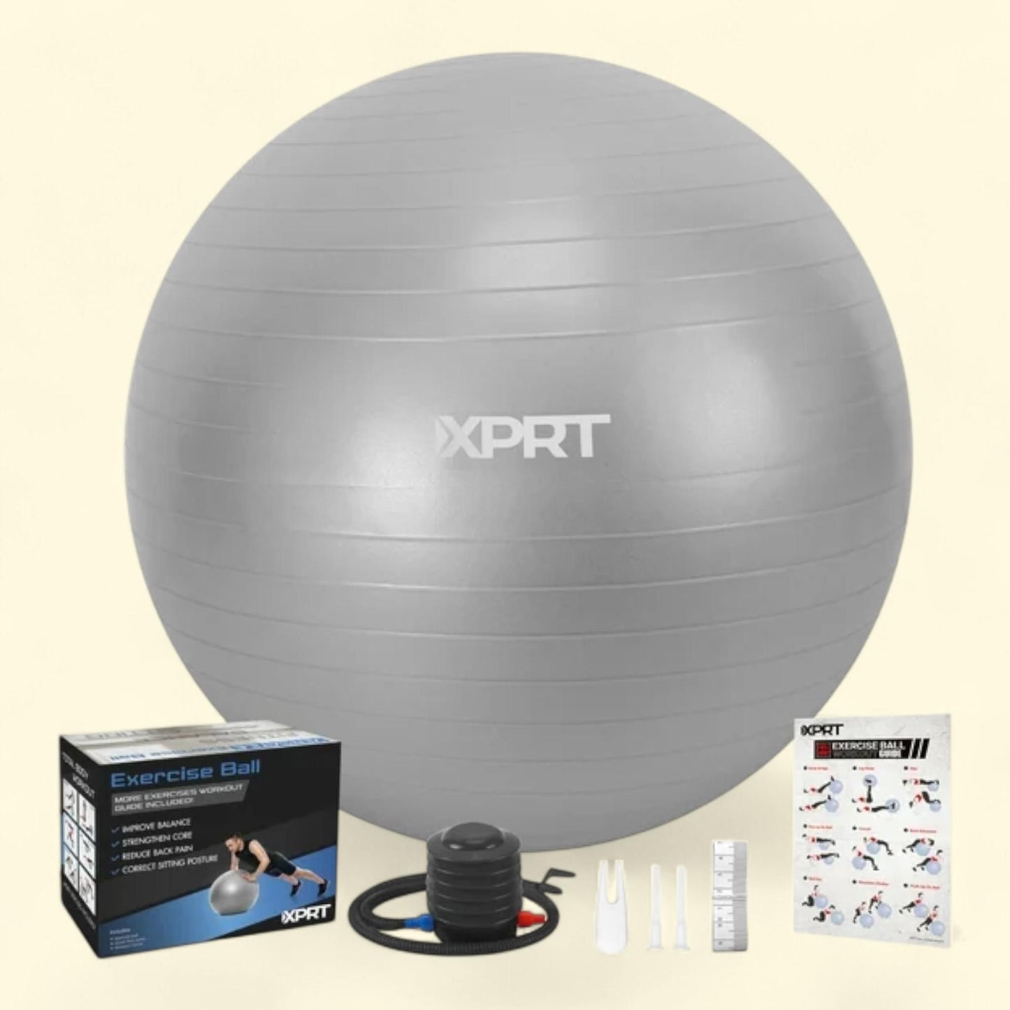 XPRT Fitness Exercise Ball, Yoga Ball Chair, Silver 75 cm