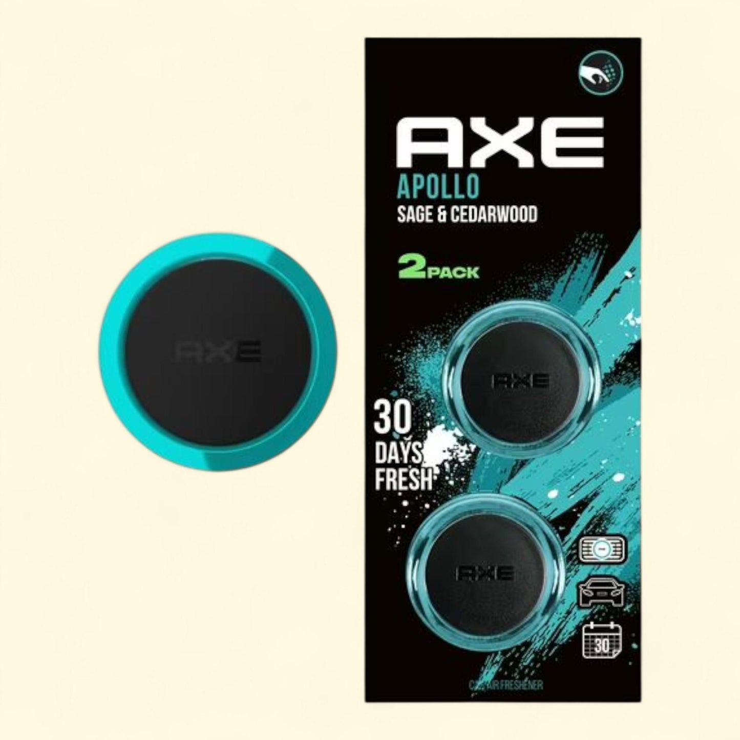AXE Car Air Freshener, Mini Vent Clip (Apollo Scent, 2 Pack)