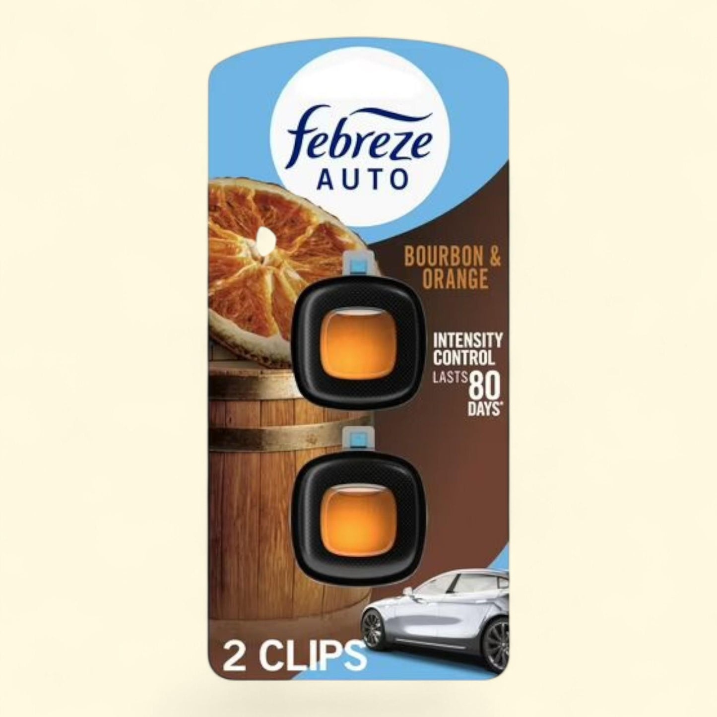 Febreze Car Air Freshener, Odor-Fighting Car Vent Clip, Bourbon & Orange, 2 Count