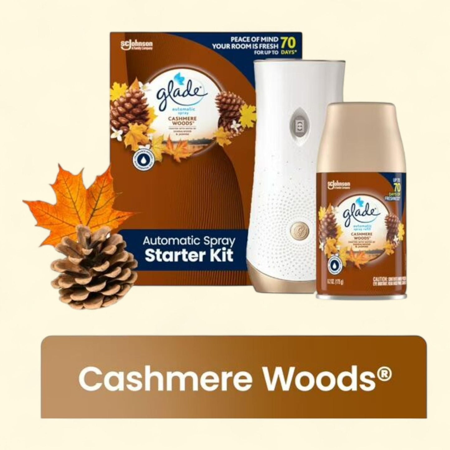 Glade Automatic Spray Air Freshener Starter Kit, Cashmere Woods, 6.2 oz, 1 count