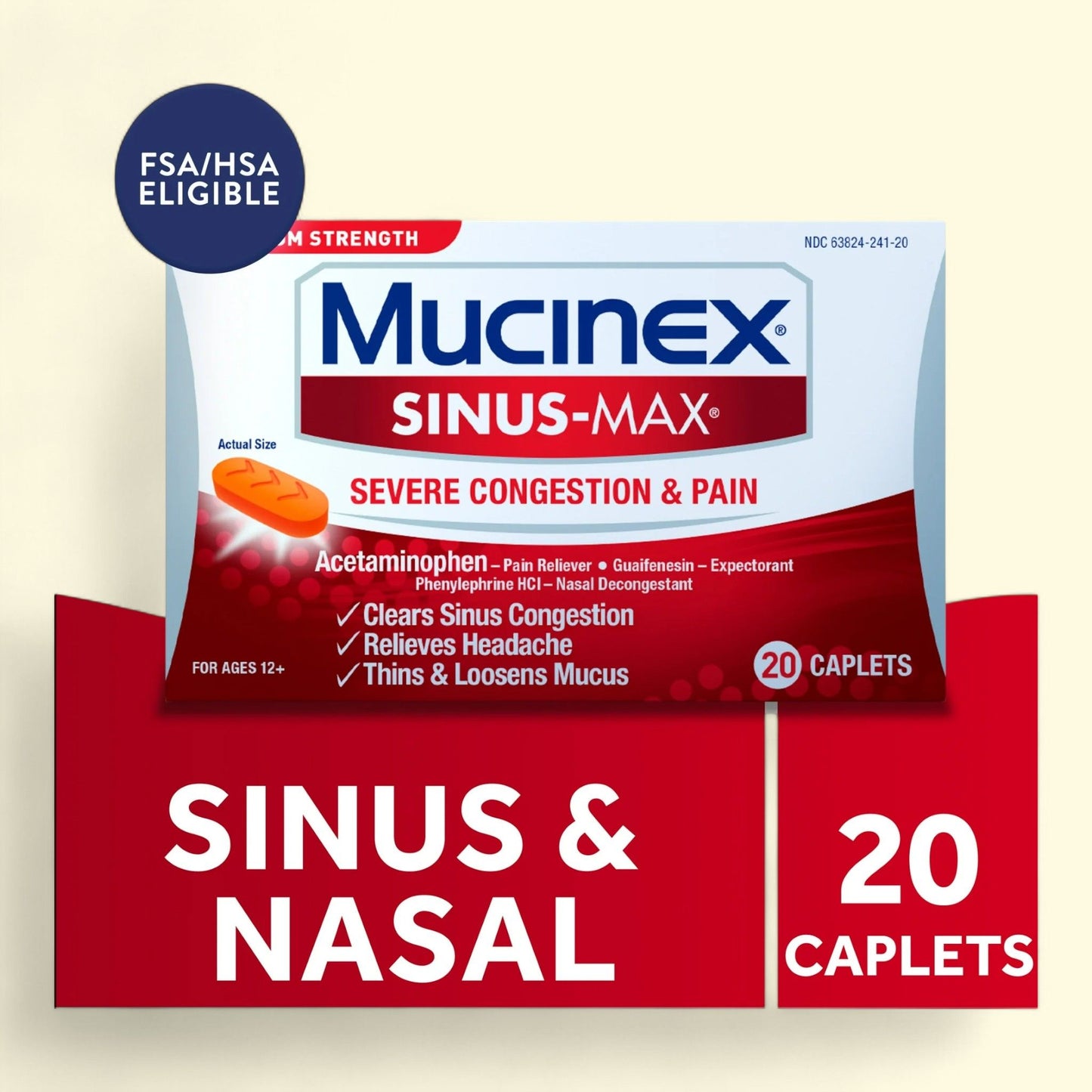 Mucinex Sinus-Max Severe Congestion & Pain Medicine, 20 Caplets — authentic US product shipped worldwide by Treatspree