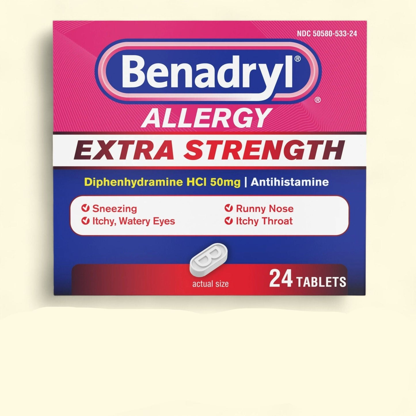 Comprimés Benadryl contre les allergies, boîte de 24