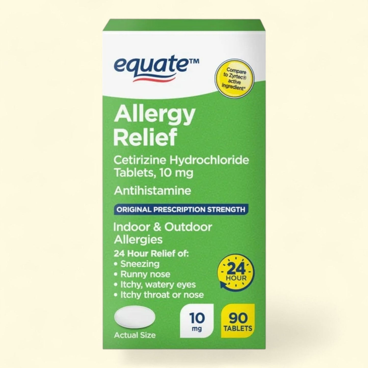 Equate Allergy Relief, comprimés de chlorhydrate de cétirizine, 10 mg, boîte de 90