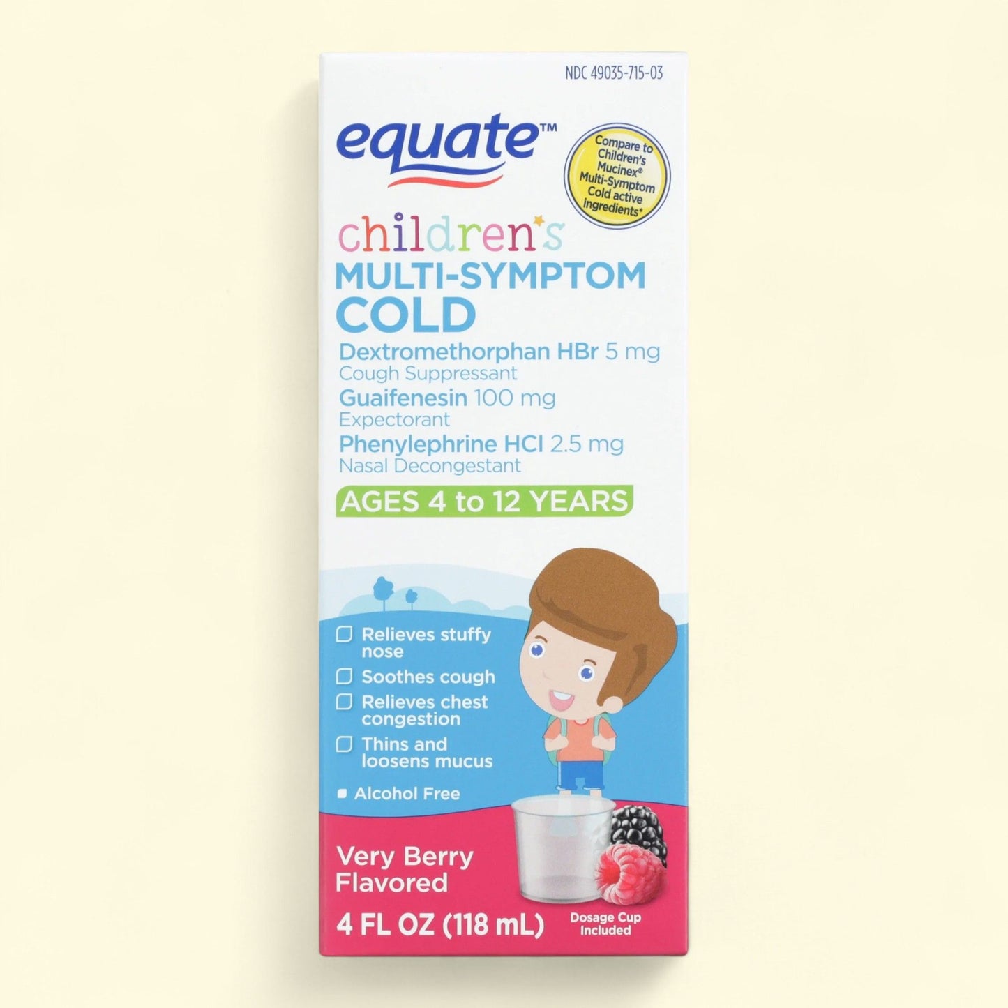 Equate Children's Multi-Symptom Cold Liquid, Very Berry Flavor, 4 fl oz