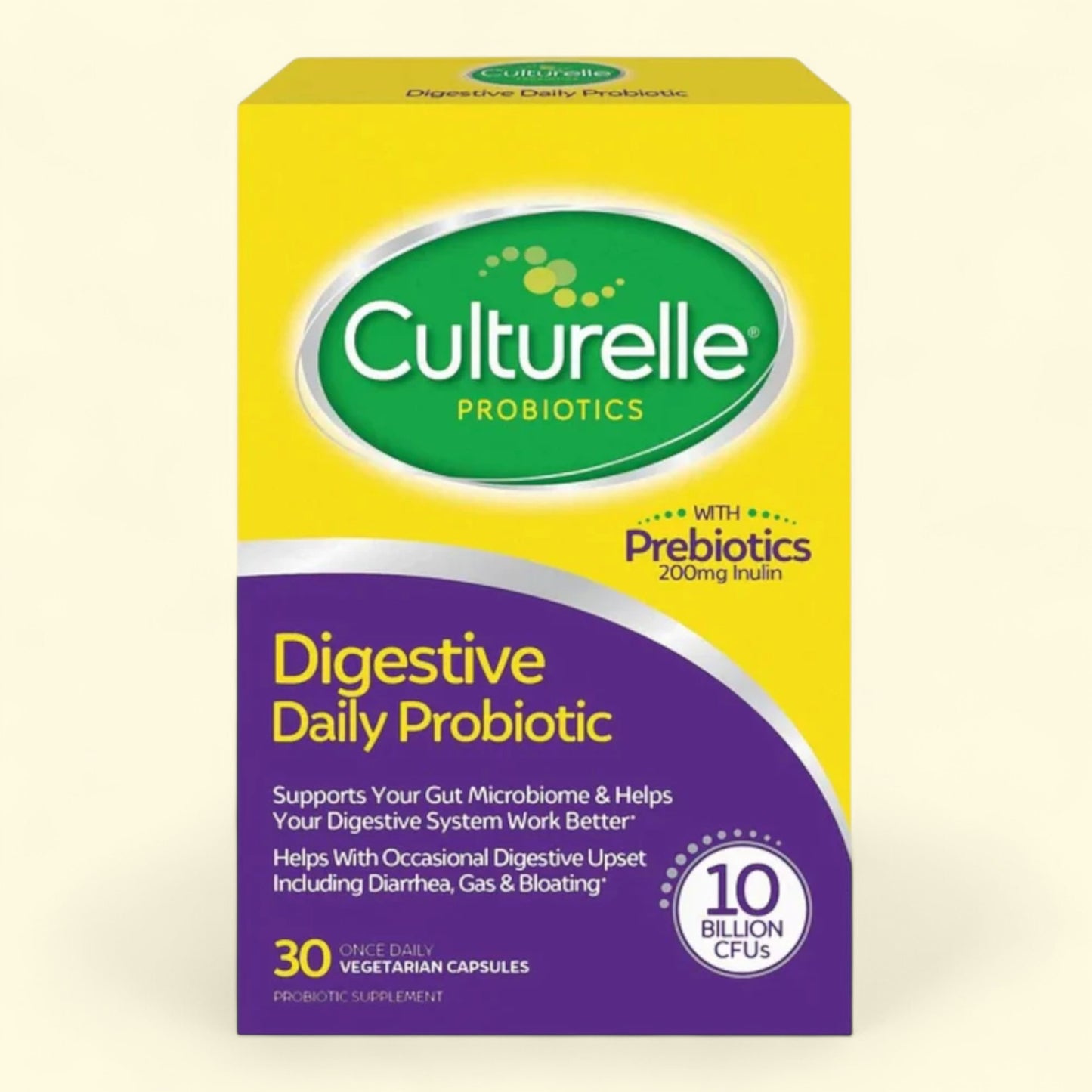 Box of Culturelle Probiotics on a beige background