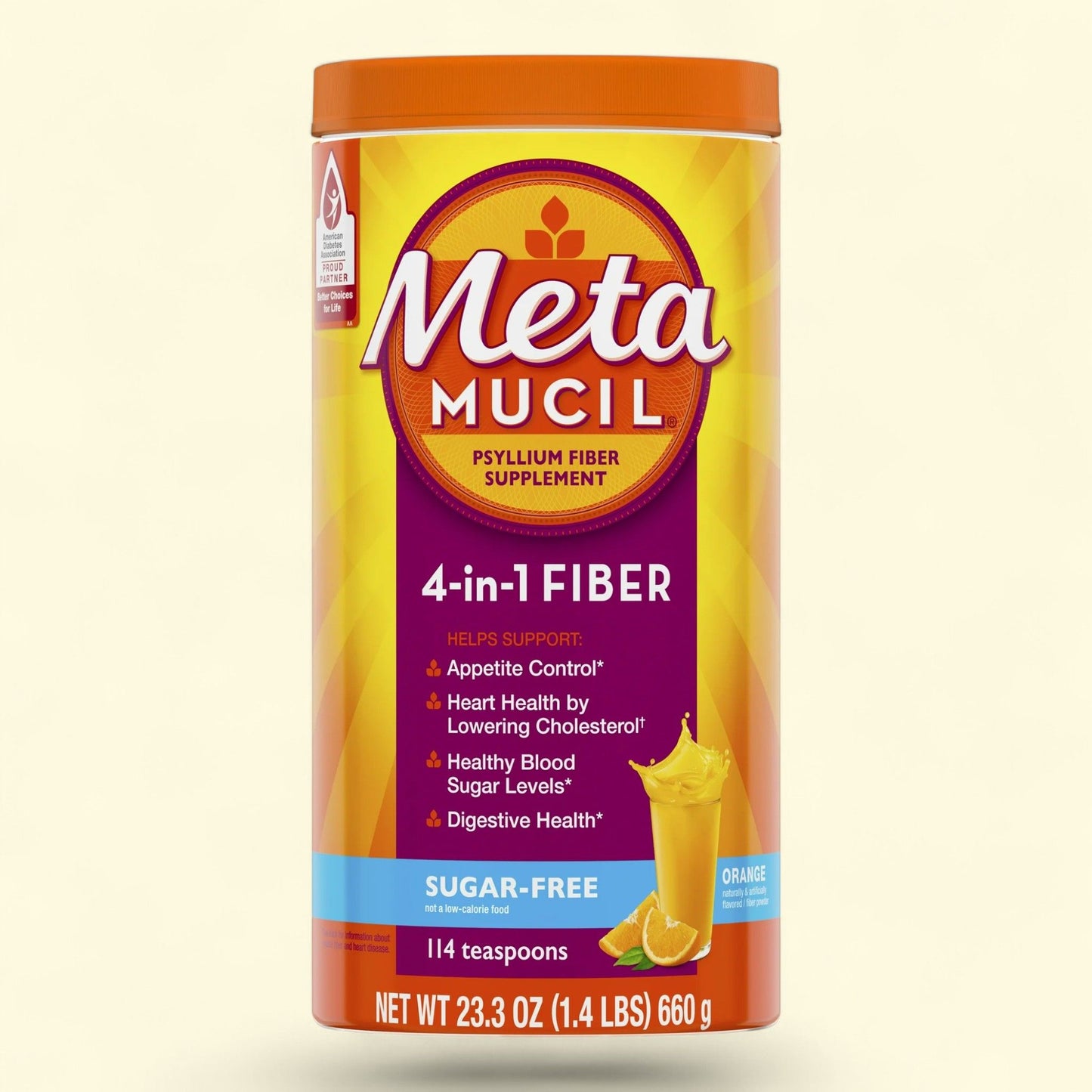 Metamucil Fiber Supplement, Sugar Free Fiber Powder, Orange, 114 Servings