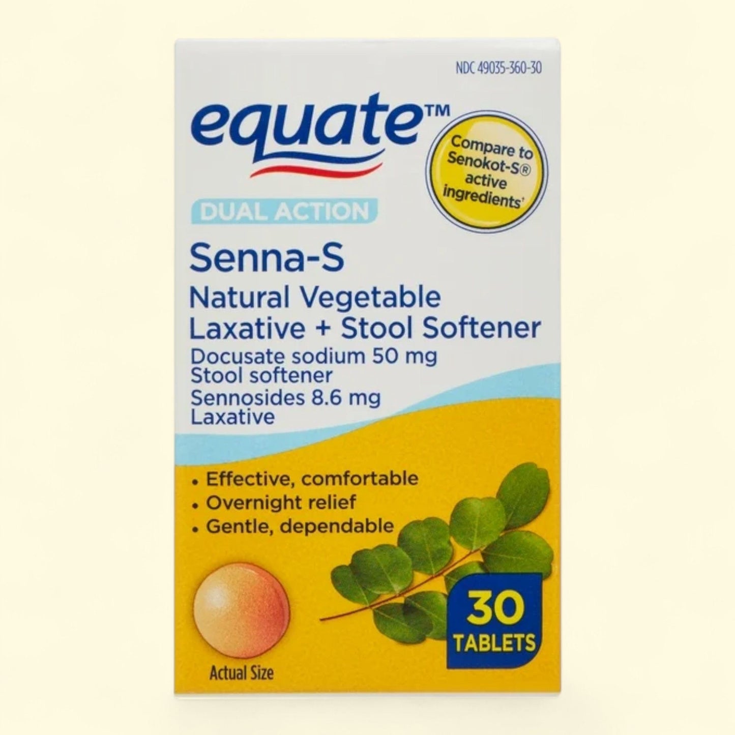 Equate Senna-S Laxative and Stool Softener Tablets, 30 Count