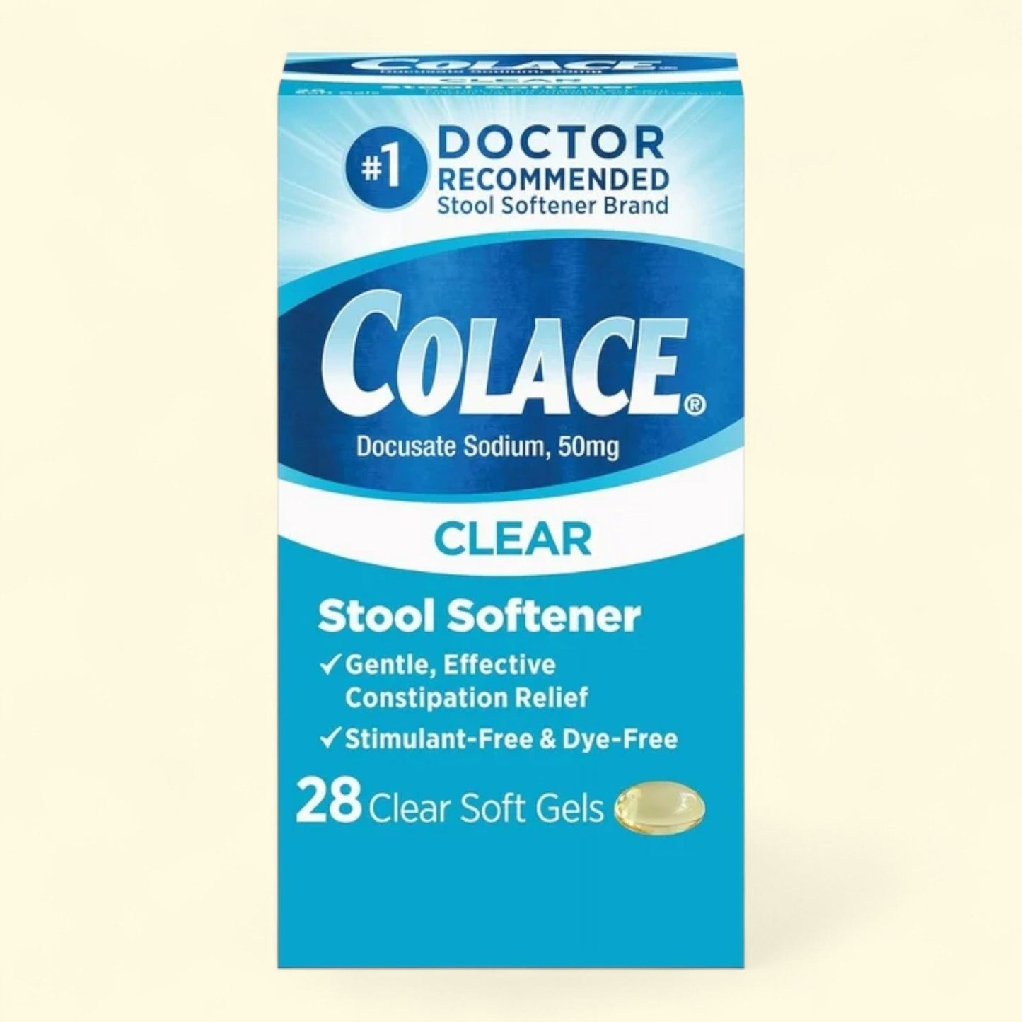 Colace Clear Stool Softener Soft Gel Capsules, 28 Ct — authentic US product shipped worldwide by Treatspree