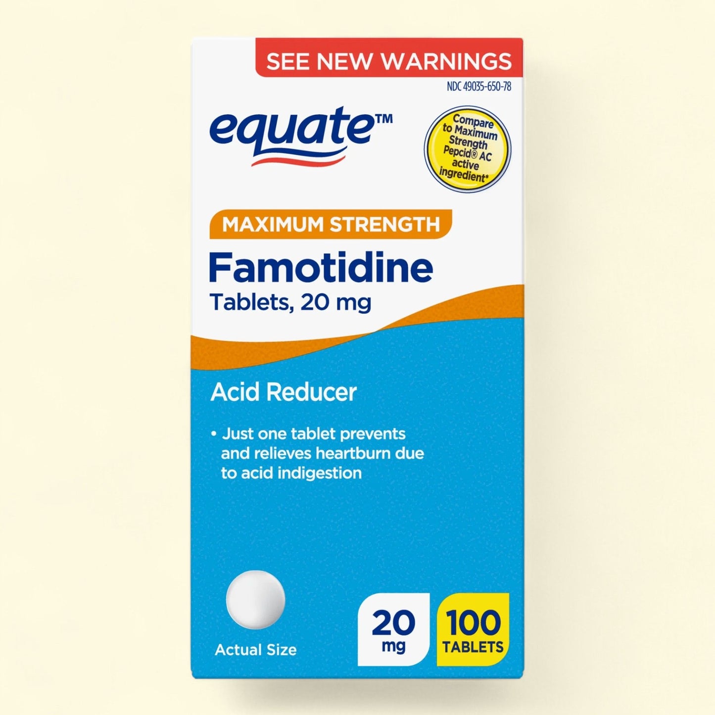 Equate Famotidine Tablets, 20 mg, 100 Count